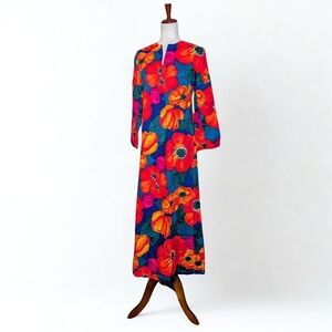 Vintage Mid Century Mod 60s Handmade Floral Maxi Dress Size‎ Small